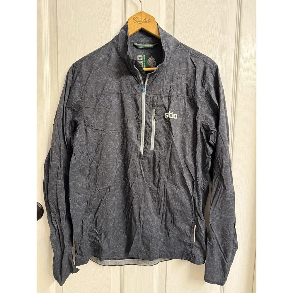 STIO Second Light Windshell Pullover Blue Topographic Pattern Nylon Men's Small